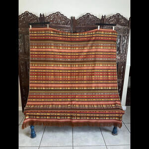 Ethnic Vibe Multicolor Fish Theme Fringe Tablecloth Throw Ecuador 59x64 NWOT